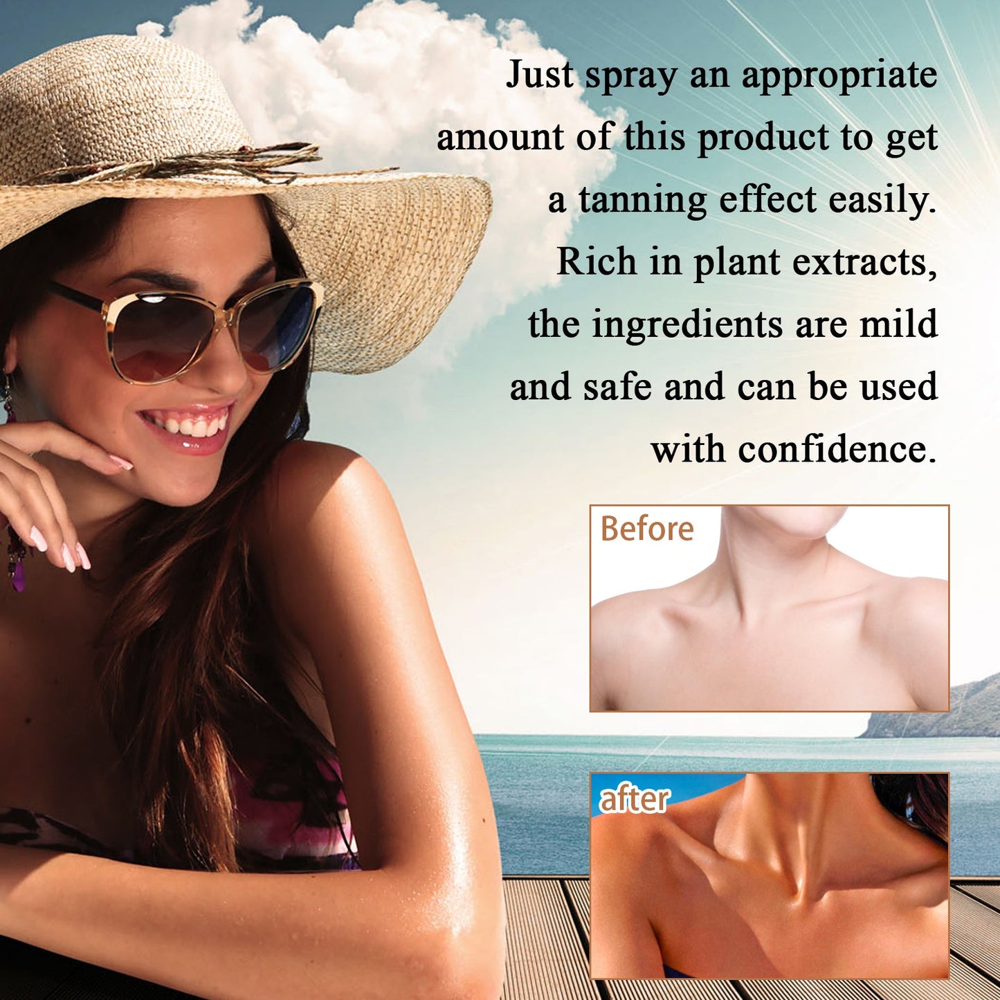 Blackening Spray, Natural Quick Tanning Wheat Bronzer Firming Skin Hydrating Summer Beach