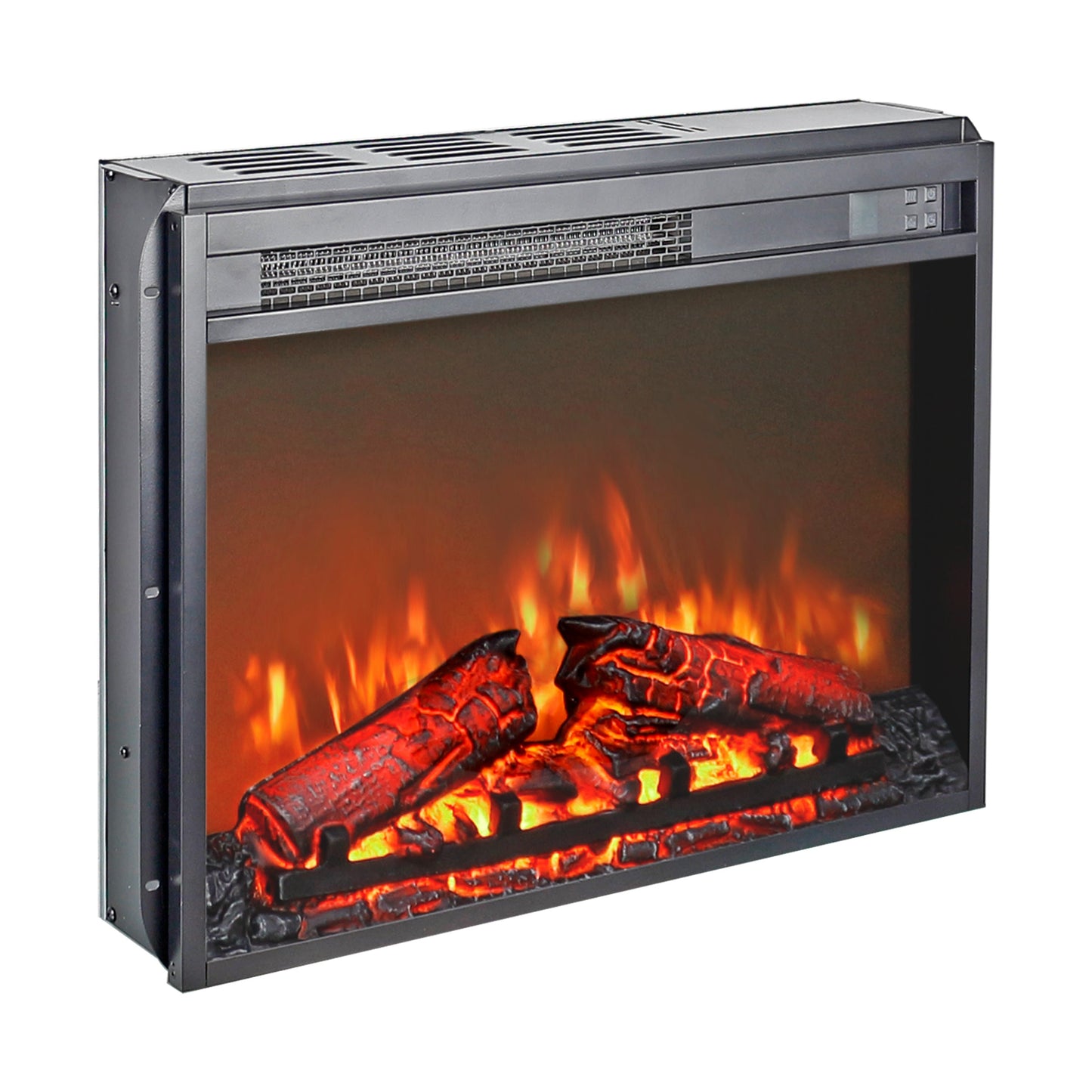 23 inch electric fireplace insert ultra thin heater with log set & realistic flame remote control