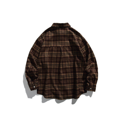 Loose casual checkered long sleeved shirt for men and women