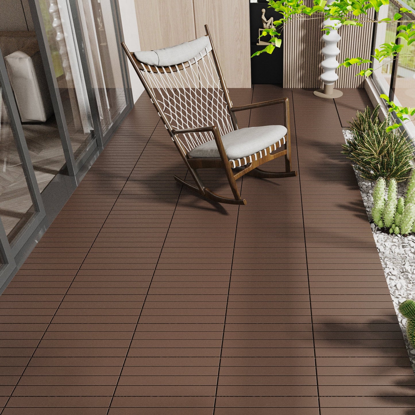 2FT terrace tiles, DIY module interlocking terrace tiles, quick installation of courtyard tiles, 24 pieces in red brown color