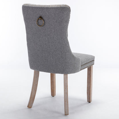 High-end Tufted Solid Wood Contemporary Flax Upholstered Linen Dining Chair with Wood Legs Nailhead Trim 2-Pcs Set Gray