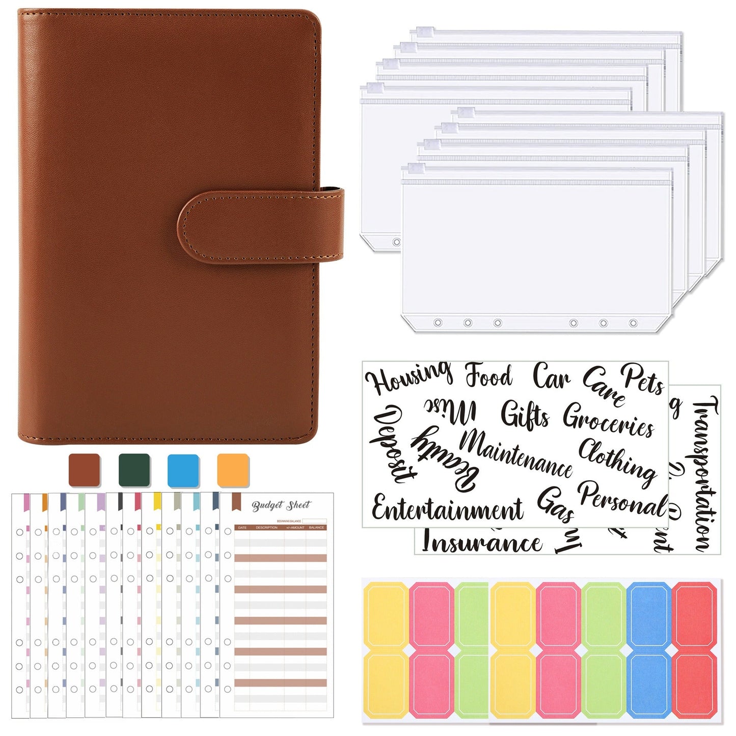 A6 Loose-Leaf Binder Budget Book Macaron Notebook Leather PU Loose-Leaf Book Cash Budget Handbook