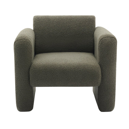 Modern style chair with sheepskin Sherpa fabric soft cushion, comfortable armchair, soft with backrest and pillow, seaweed green