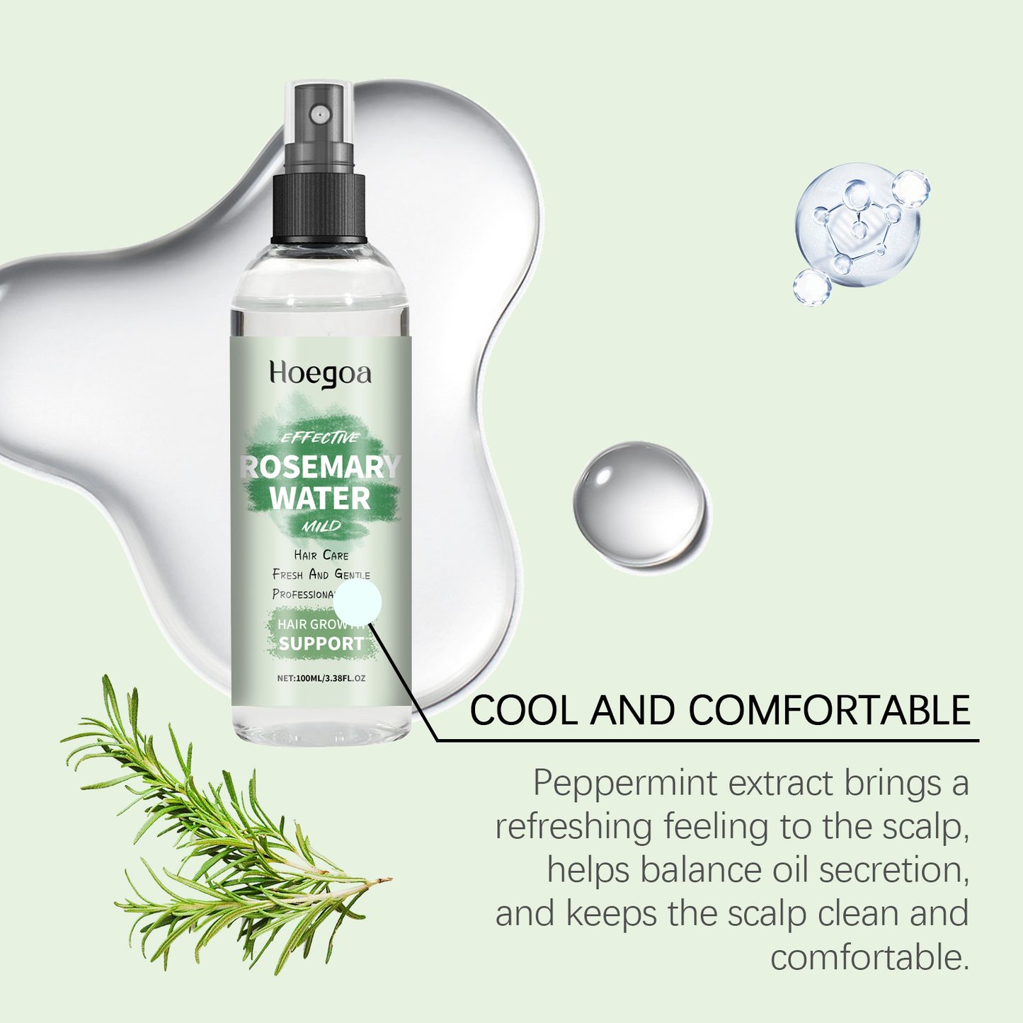 Rosemary Hair Treatment Spray, Gentle Nourishing Soft Shine Strong Hair Treatment Spray