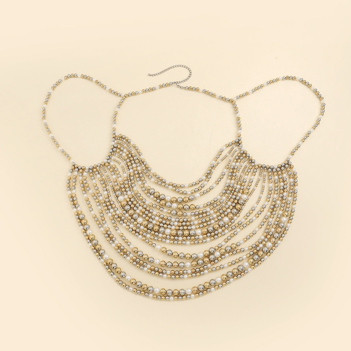 Multi layer imitation pearl black chain woven pearl layered body chain