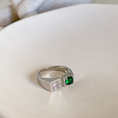 Dopamine love colored zircon diamond ring female niche index finger high-end fashion personality open ring