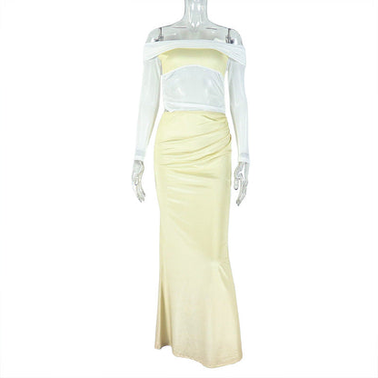 Women's Irregular Hem Pencil Dress Fitted One-Shoulder Long Sleeve Raglan Trendy Dress