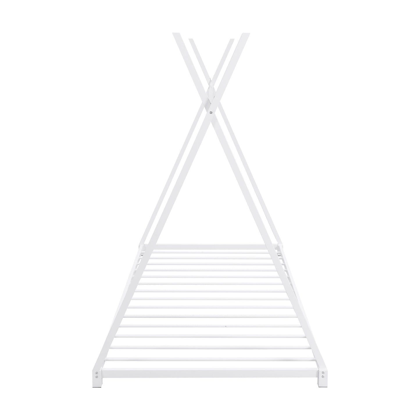 Metal Twin Size House Platform Bed with Triangle Structure  White