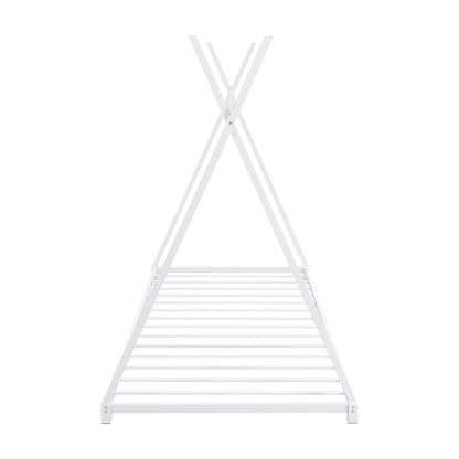 Metal Twin Size House Platform Bed with Triangle Structure  White