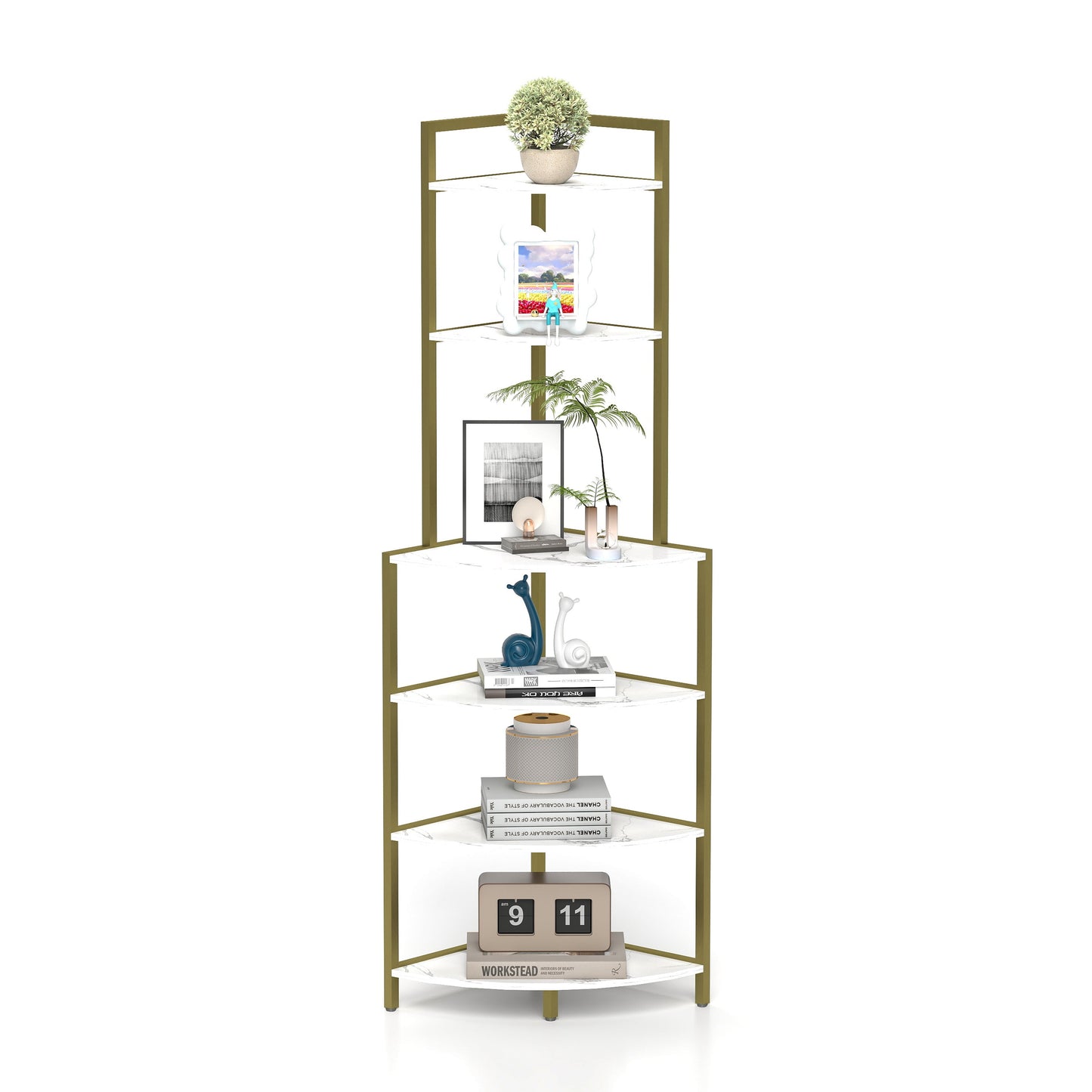 6-story corner open bookshelf, modern bookshelf, wooden frame, independent bookshelf unit,