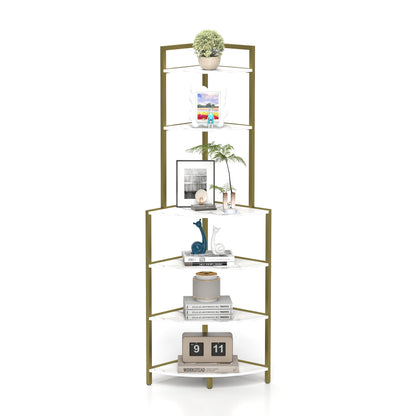 6-story corner open bookshelf, modern bookshelf, wooden frame, independent bookshelf unit,