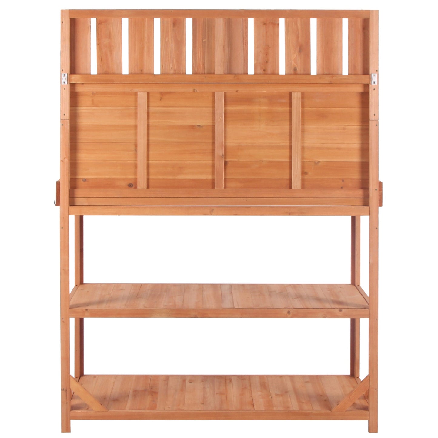 65" Large Wooden Farmhouse Rustic Outdoor Potting Bench Table Garden Potting Bench with 4 Storage Shelves and Side Hook,Natural