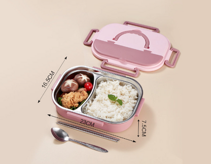 Stylish, simple, portable, large capacity 304 stainless steel two-compartment lunch box with bowl lunch box