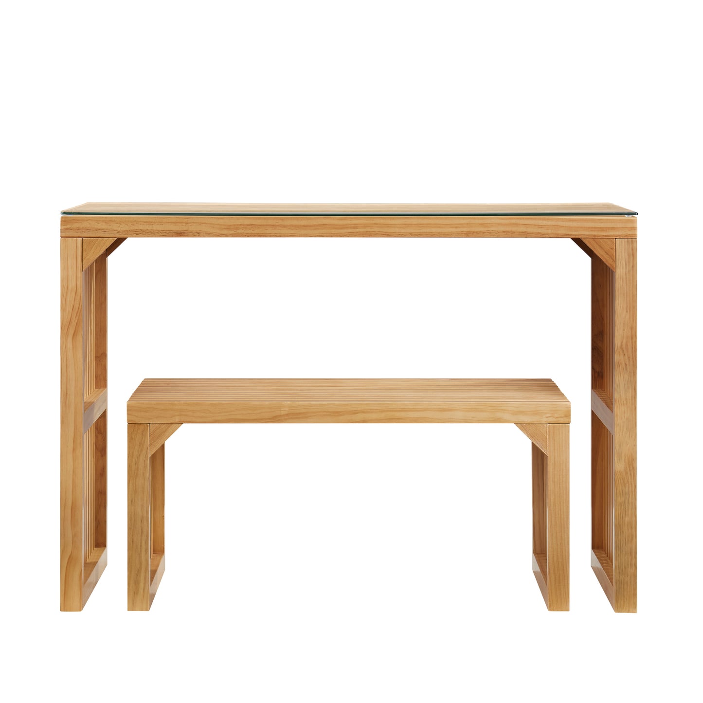 Dining Bench and Table, Pine Indoor Wood Bench for Entryway,Living Room,Kitchen and Bedroom Table (Nature, Long Bench & Table)