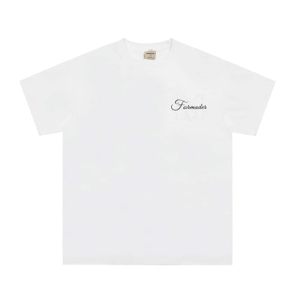Niche High Street Floral Letter Print Short Sleeve T-Shirt INS Trendy American Summer Men's Casual Crew Neck Half Sleeve