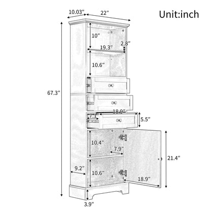 Black high storage cabinet with 3 drawers and adjustable shelves, MDF board painted