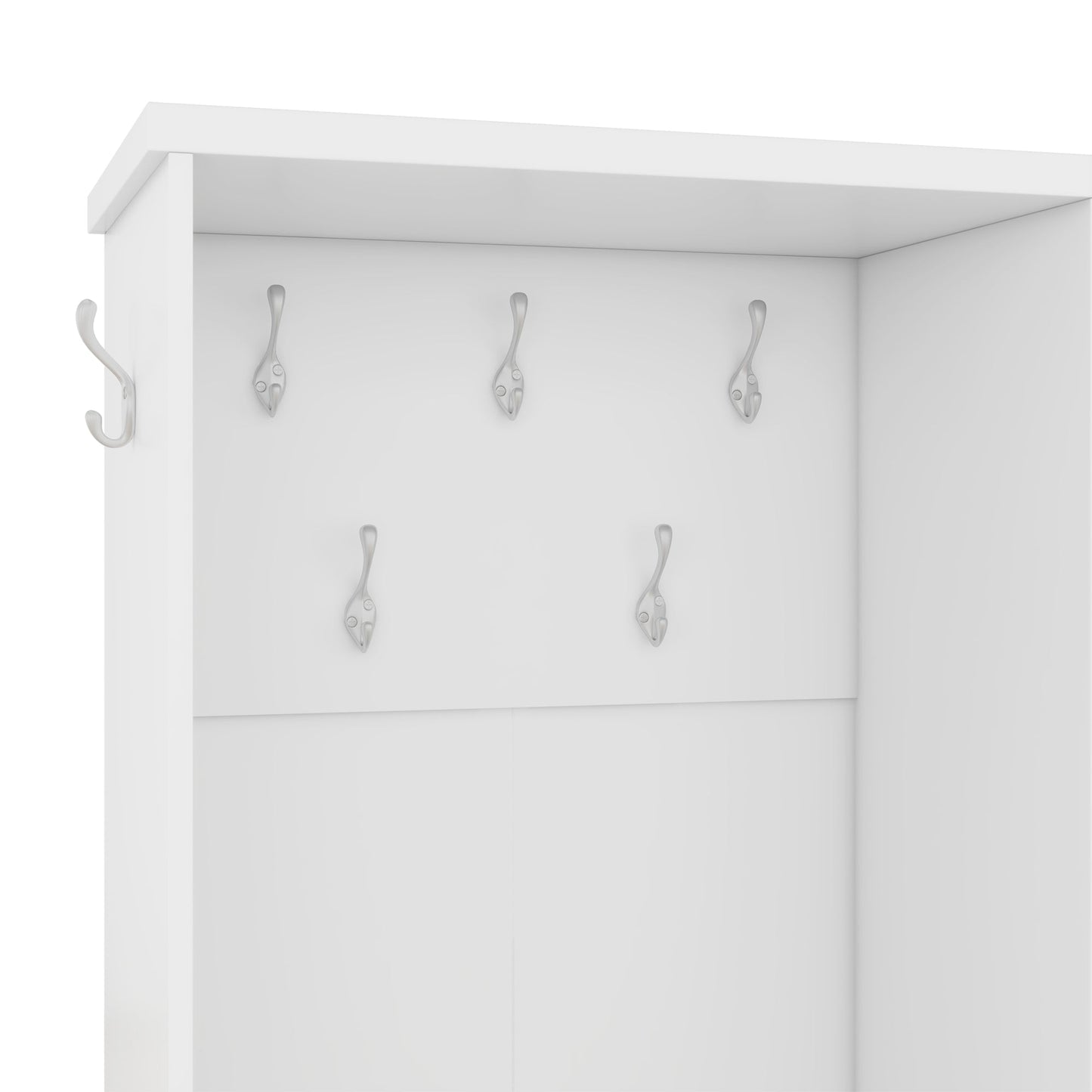 Multi-functional Hall Tree with Storage Shelves Drawers Cabinet Elegant Hallway Shoe Cabinet with Bench Modern Coat Rack White