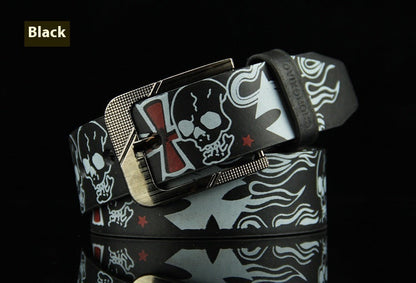 Pin Buckle Men's Leather Skull Casual Belt