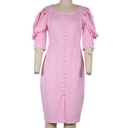 Woman Square-neck Bubble Sleeve Temperament Dress