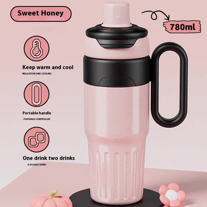 780ml Gradient Double Drink Thermal Cup Stainless Steel With Lid Coffee Cup Thermos Large Capacity Straw Cup For Male And Female