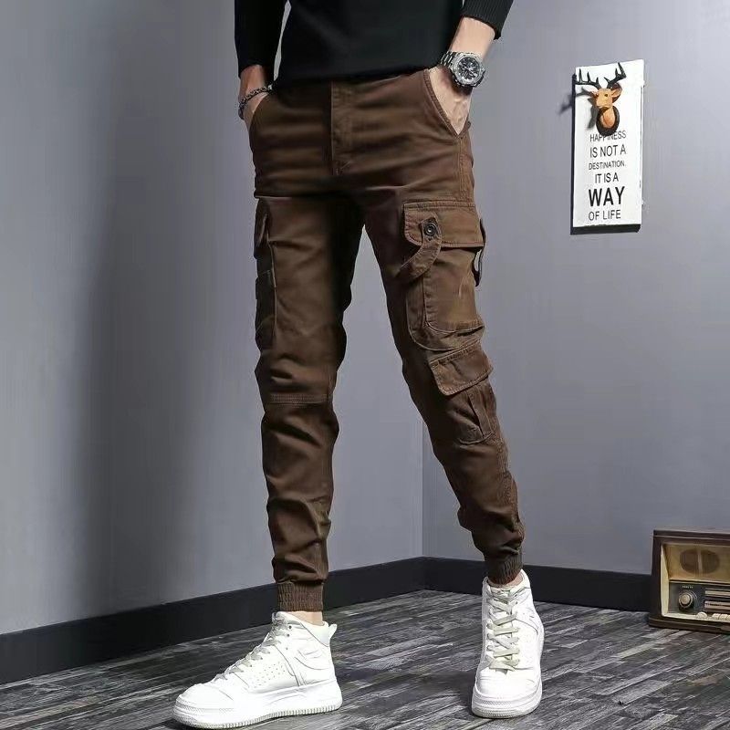 Coffee Men's Slim Fit Elastic Denim Work Pants