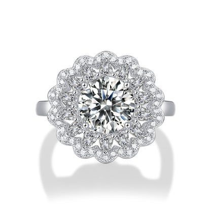 Adjustable S925 Silver Moissanite Flower Ring