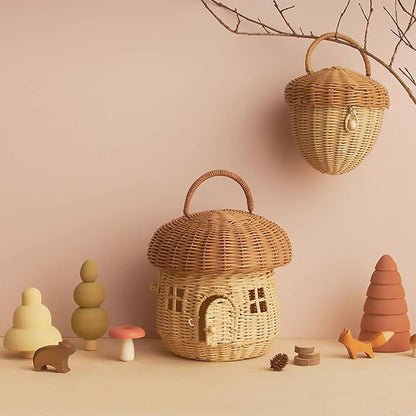Wind Acorn Pure Hand-woven Rattan Hand Bag Mushroom