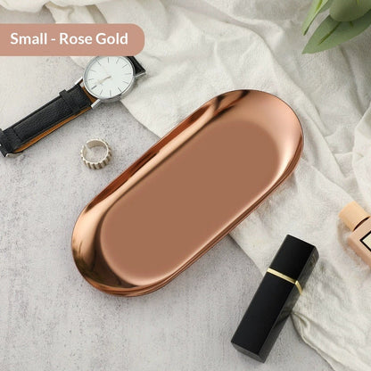 High-end Plate In Instagram Style Oval Stainless Steel Gold Mini Jewelry Tray Small Serving Tray