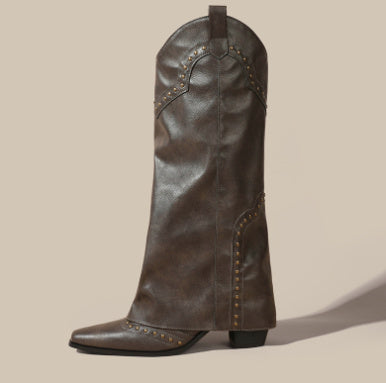 Retro V Cut High Leg Stud Martin Boots