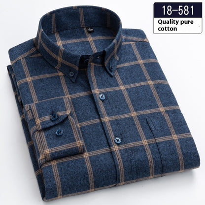 Cotton Brushed Plaid Long Sleeve Business Casual Men's Shirt