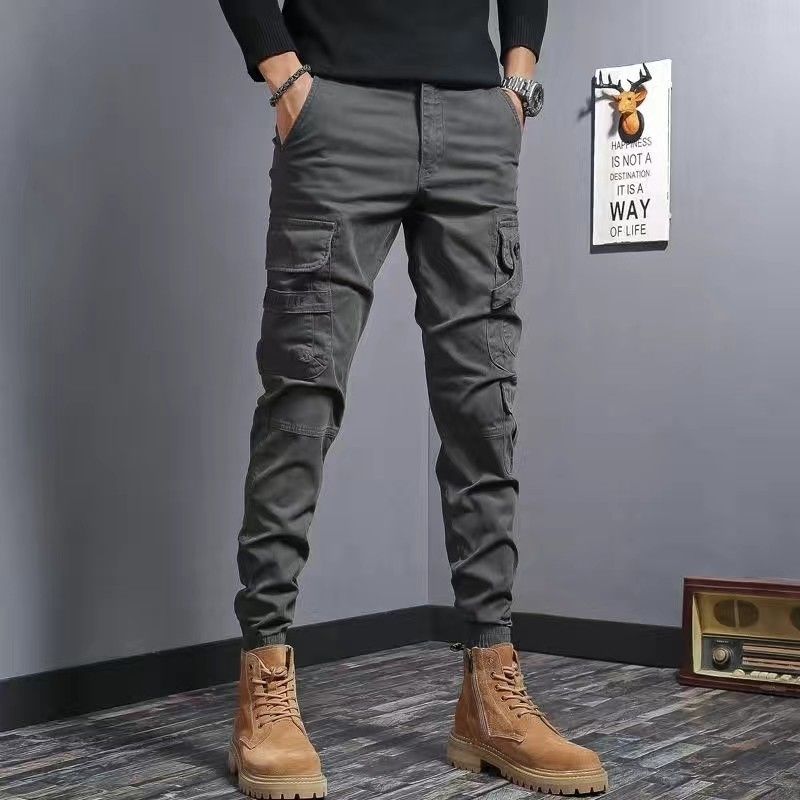 Coffee Men's Slim Fit Elastic Denim Work Pants