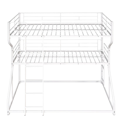 Full XL over Twin XL over Queen Size Triple Bunk Bed with Long and Short Ladder White