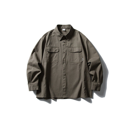 Pocket casual workwear shirt men's loose long sleeved shirt
