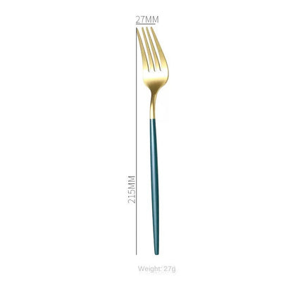 Stainless Steel Cutlery Set with Portuguese Gold Spray Painted Steak Knife, Fork, Spoon, and Tea Spoon 4-Piece Gift Pack