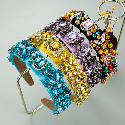Summer New Fashion Headband Ladies Baroque Retro Headband Set With Colorful Rhinestones Full Diamond Hair Accessories