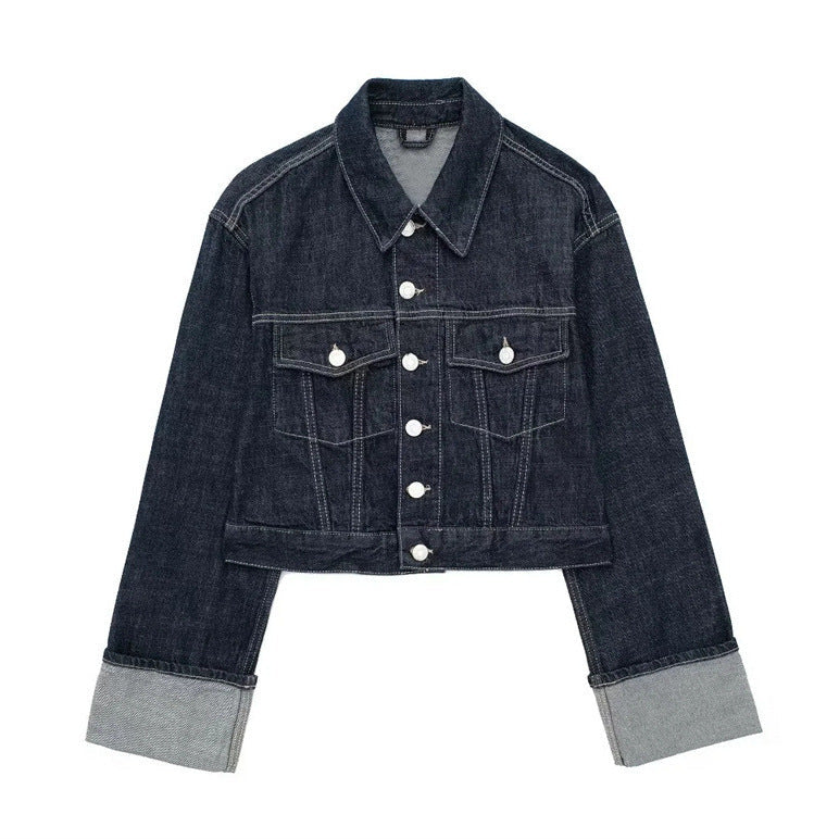 New Women's Hemming Sleeve Denim Jacket Coat Trousers