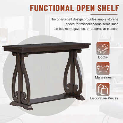 48-Inch Rustic Vintage Console Table --- Farmhouse Style Entryway Table with Open Shelf and Sturdy Construction  (Espresso)