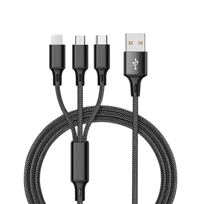 3 In 1 Charging Cable - Fast Charge, Durable 1.2M Length for iPhone, Android, Type-C Devices