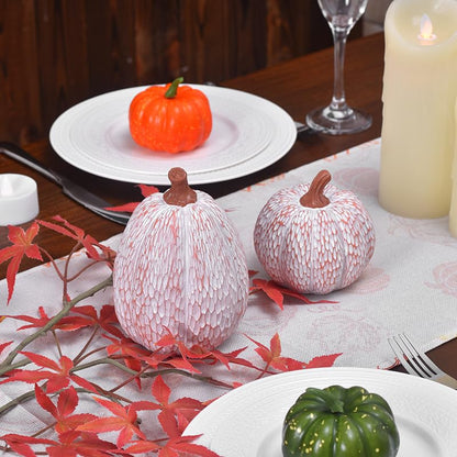 Ovootok Resin Pumpkins Fall Decorations White 2PCS Thanksgiving Decor