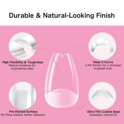 Creaglam Short Square Nail Tips 240Pcs Clear Acrylic 12 Sizes Soft Gel