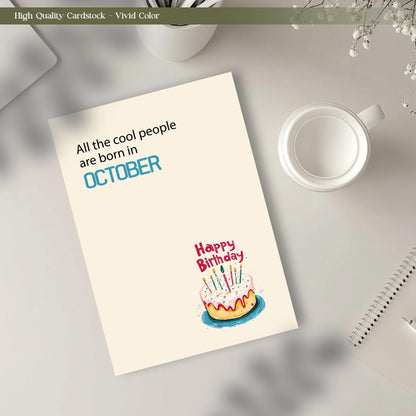 MOSSSH October Birthday Cards with Envelope Sticker Black Letter Print