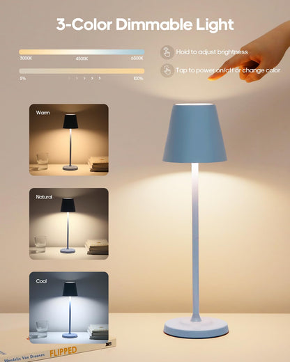 GOODEA Cordless Table Lamp 6000mAh Rechargeable 3 Color Dimmable White