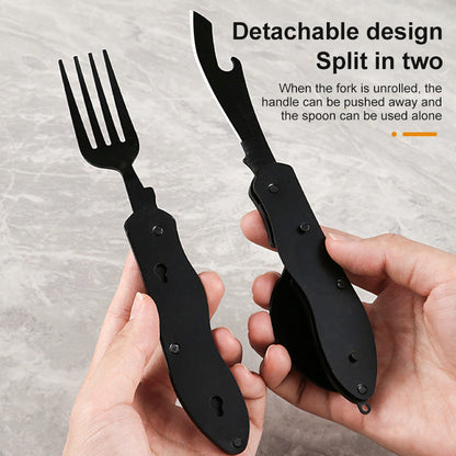 Multifunctional camping tableware stainless steel knife fork spoon, outdoor portable survival eating tools
