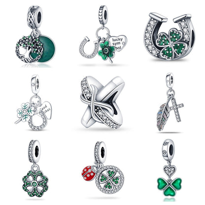 U-shaped Horseshoe Clover Wishing Tree Pendant Copper Silver Plated DIY Jewelry