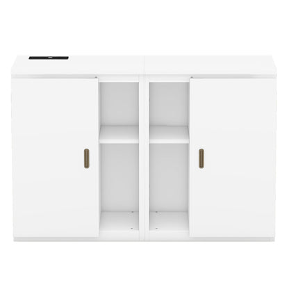 Queen Size Murphy Bed with Shelves, Cabinets and USB Ports,White