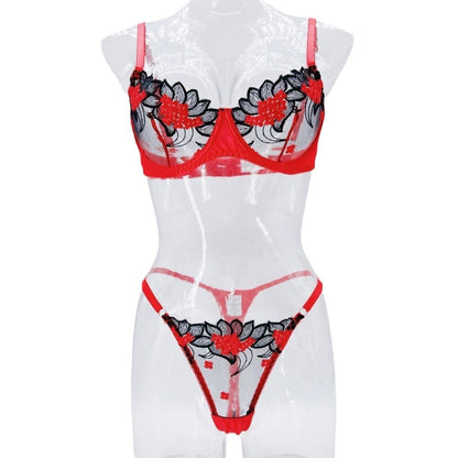 Underwear three-point sexy mesh embroidery perspective fun lingerie set women's T-pants temptation