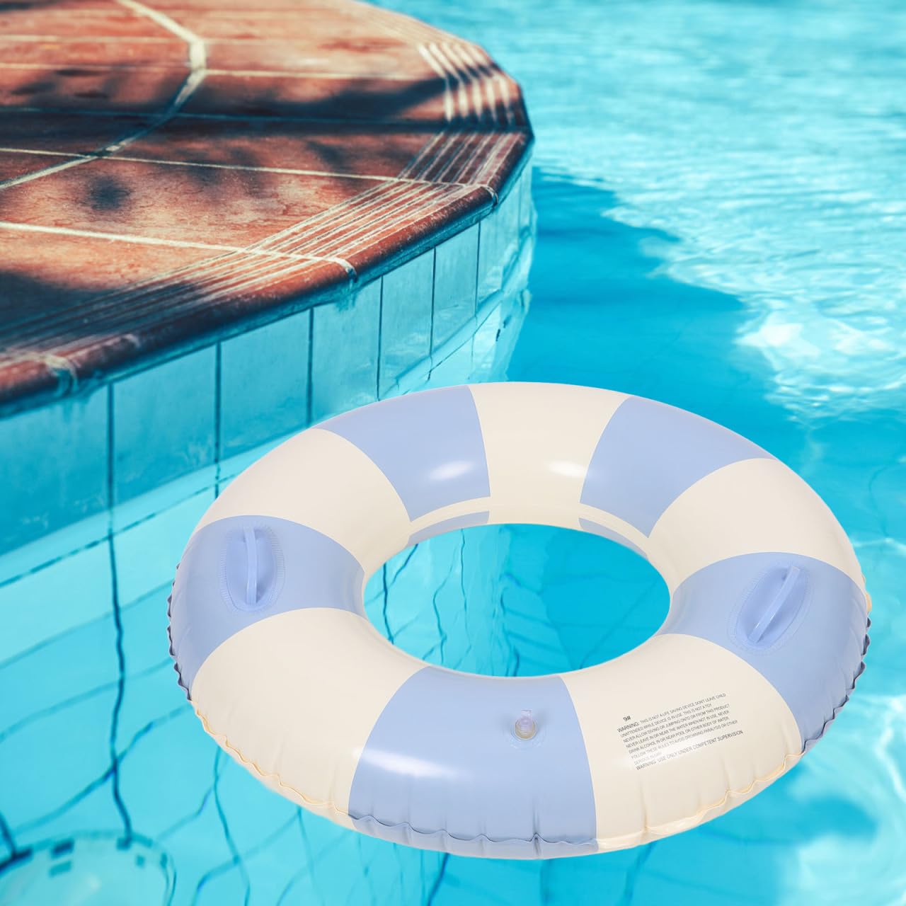 Garneck Inflatable Swimming Ring 32.3'' Retro Striped Blue PVC Adult Float
