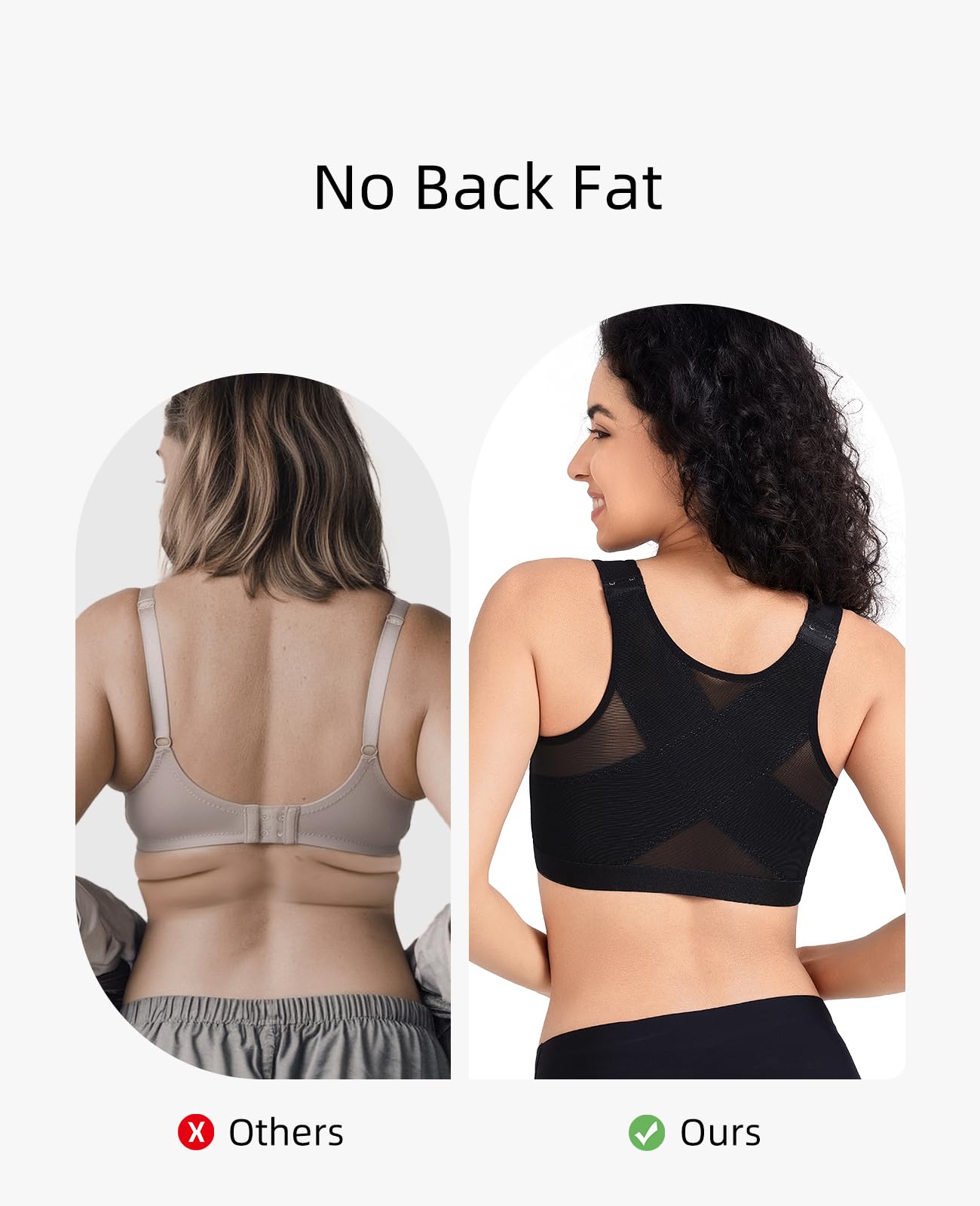 Upushall Front Closure Posture Bra Wireless Full Coverage Black Size 2XL