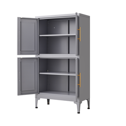 Grey metal kitchen storage cabinet, kitchen pantry storage cabinet with door and shelf, adjustable leveling feet