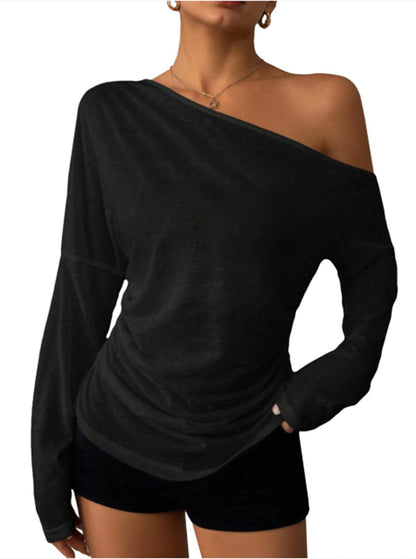 SOFIA'S CHOICE Women's Off Shoulder Long Sleeve Top Black Size S